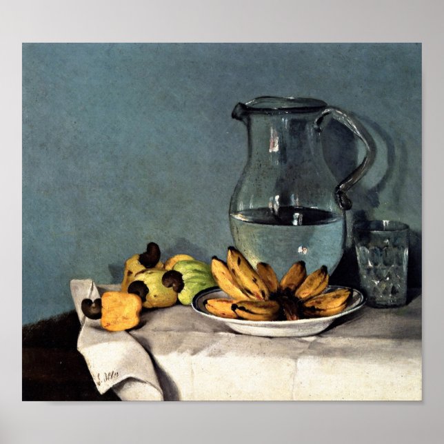 Poster Nature morte de Francisco Oller Bananes, pichet (Devant)