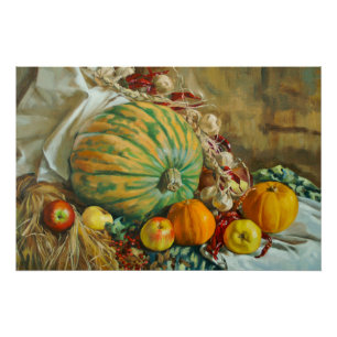 Poster Nature morte de la récolte rustique avec citrouill