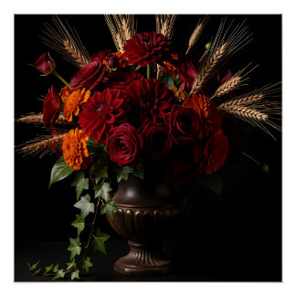 Poster Natures mortes florales de Dahlia et Roses de Bour