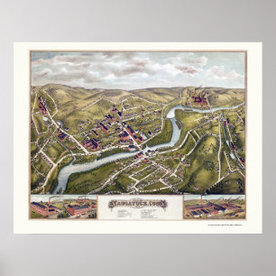 Poster Naugatuck, CT Carte panoramique - 1877