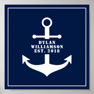 Poster nautique, Ancre, Personnalisale, Bleu