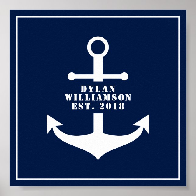 Poster nautique, Ancre, Personnalisale, Bleu (Devant)