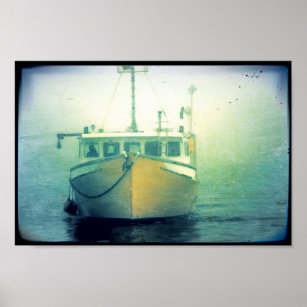 Poster nautique du homard Fishing Boat Maine