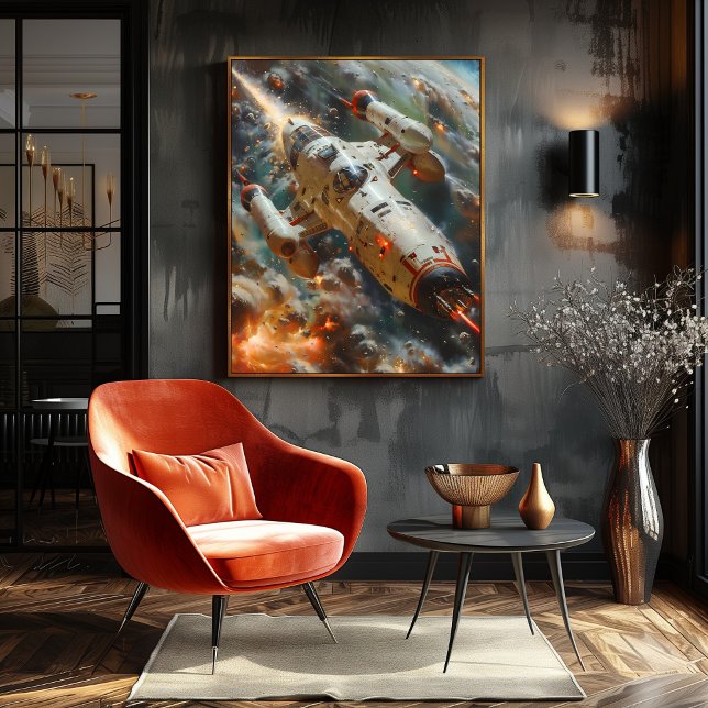 Poster Nave espacial futurista en combate intergaláctico (Créateur téléchargé)