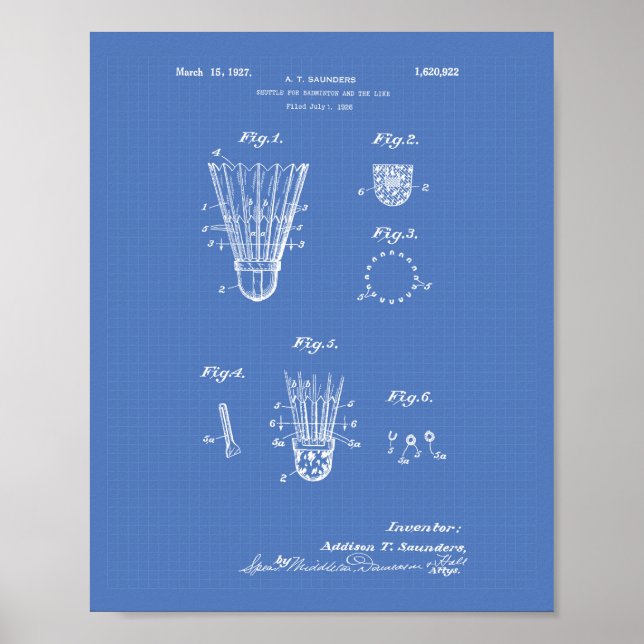 Poster Navette Pour Badminton 1927 Brevet Art Blueprint (Devant)