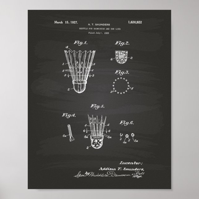 Poster Navette Pour Badminton 1927 Brevet Art Chalkboard (Devant)