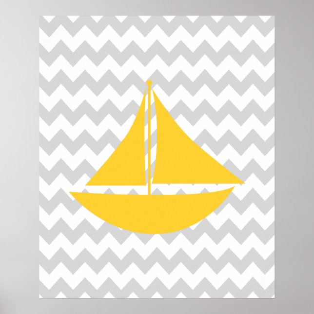 Poster Navire nautique Chevron jaune et gris (Devant)