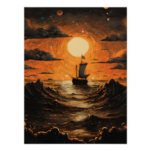 Poster Navire naviguant la nuit