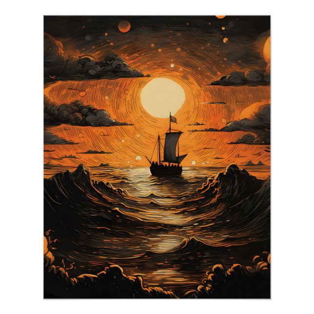 Poster Navire naviguant la nuit (Devant)