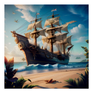 Poster Navire pirate de plage tropicale