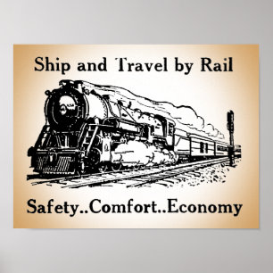 Poster Navire vintage et voyage par rail