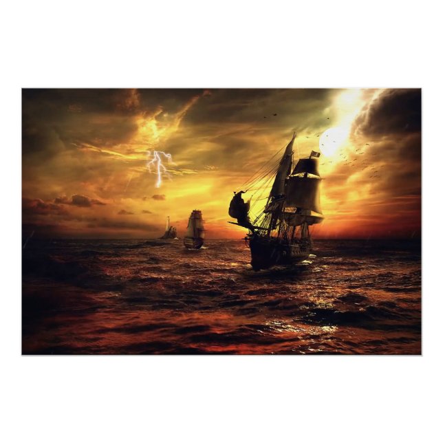 Poster Navires sur la mer Stormy (Devant)
