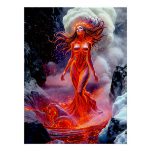 Poster "Né de l'enfer" - Portrait de femme volcanique