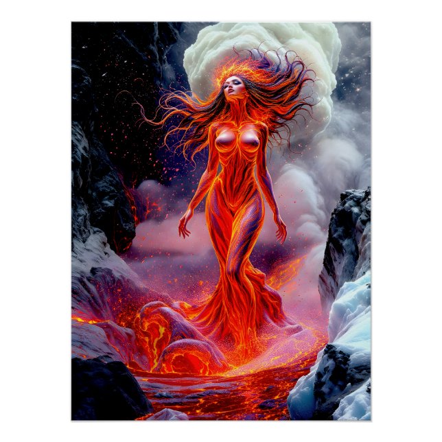 Poster "Né de l'enfer" - Portrait de femme volcanique (Devant)