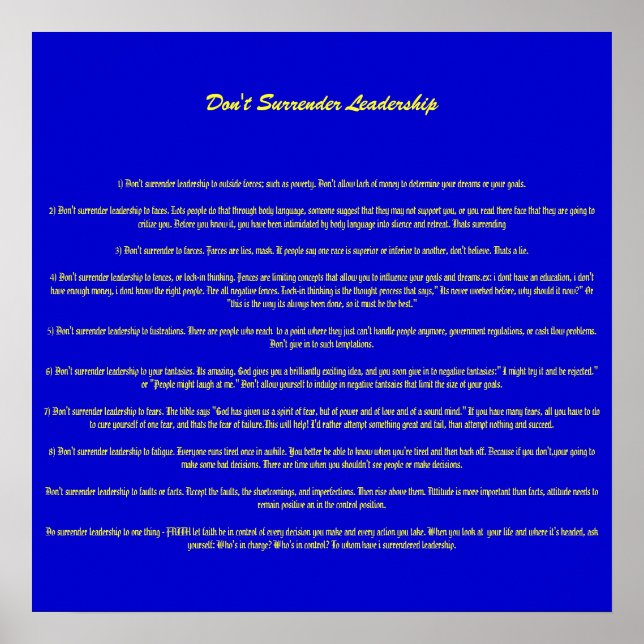 Poster Ne pas abandonner le leadership - Customisé (Devant)