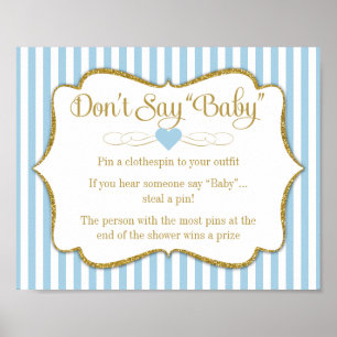 Poster Ne pas dire Baby shower Game Blue Gold Garçon Baby
