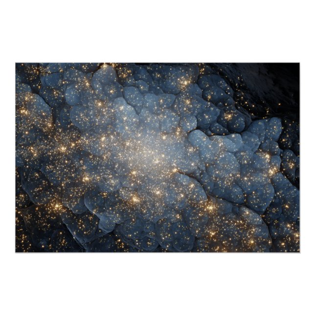 Poster Nébuleuse Dorée Étoilée Cosmos Bleu de Minuit (Devant)
