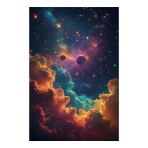 Poster Nébuleuse Galaxie Multicolore Vibrante