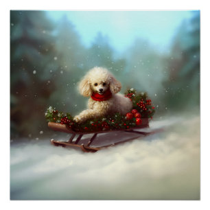 Poster Neige de Noël caniche hiver