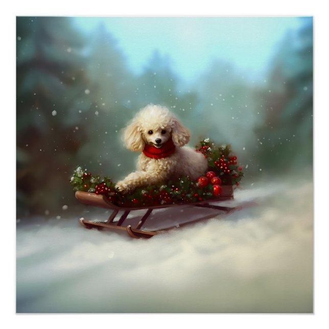 Poster Neige de Noël caniche hiver (Devant)