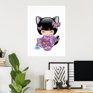 Poster Neko Kokeshi Poupée - Cat Ears Geisha Girl