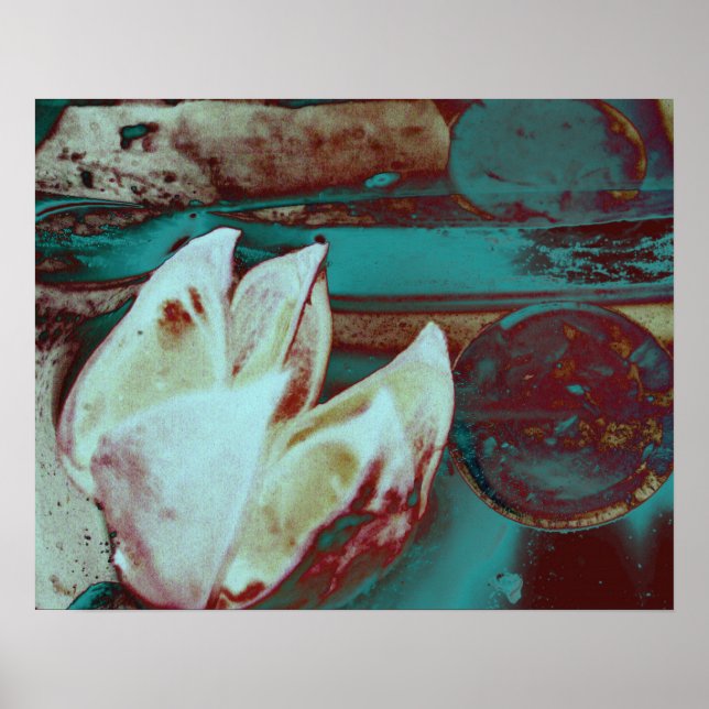 Poster Nénuphar artistique rouge et bleu (Devant)