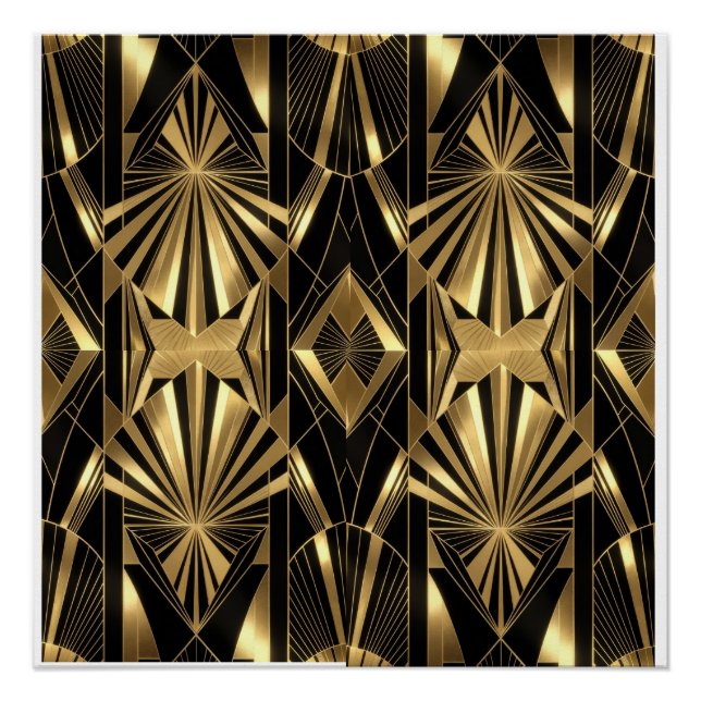 Poster Neo Art Deco Black Gold Geometric Gatsby  (Devant)