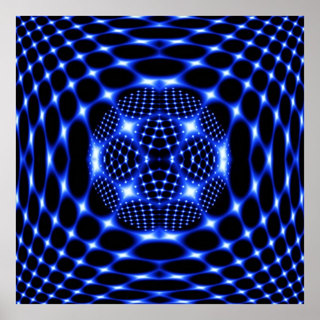 Poster Neon blue glob fractal (Devant)