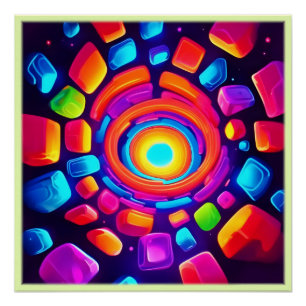 Poster Neon Cube Vortex Art