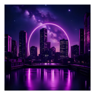 Poster Neon Cyberpunk Cityscape - Futuriste Purple