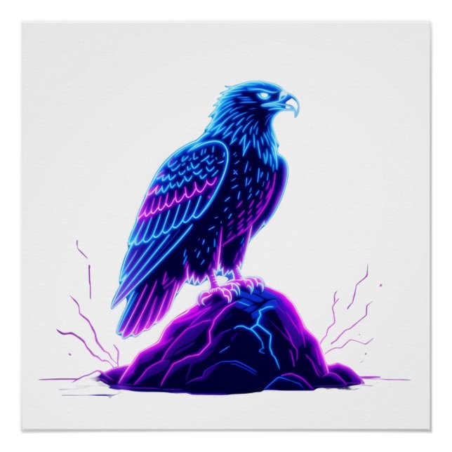 Poster Neon Eagle on Glowing Rock – Cyberpunk Style (Devant)