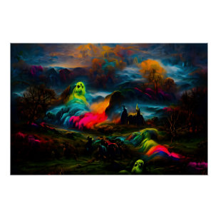 Poster Neon Ghosts dans un paysage d'Imaginaire hanté