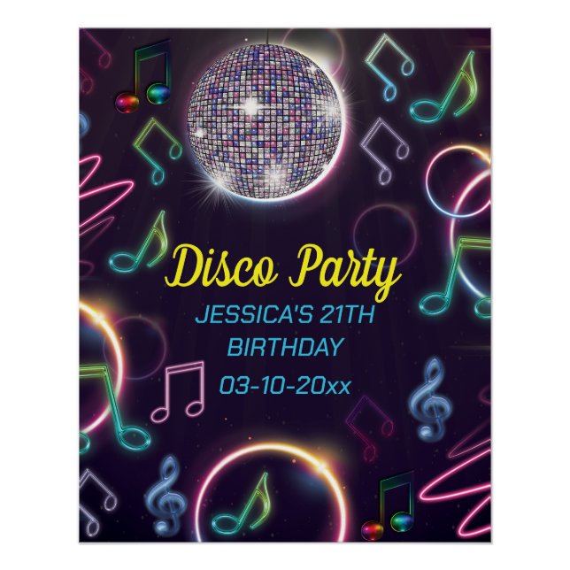 Poster Neon Glow Disco Dance Anniversaire (Devant)