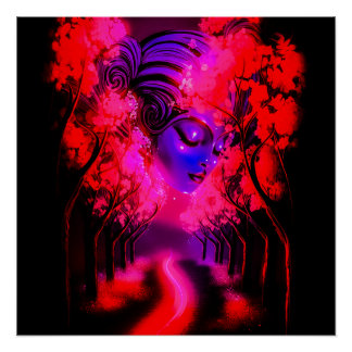 Poster Neon Goddess in Enchanted Forest