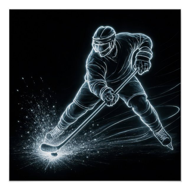 Poster Neon Hockey Player On Ice (Devant)