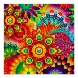 Poster Neon Psychedelic Abstrait Cool mignon Fractal