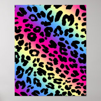 Poster Neon Rainbow Leopard Motif Imprimer