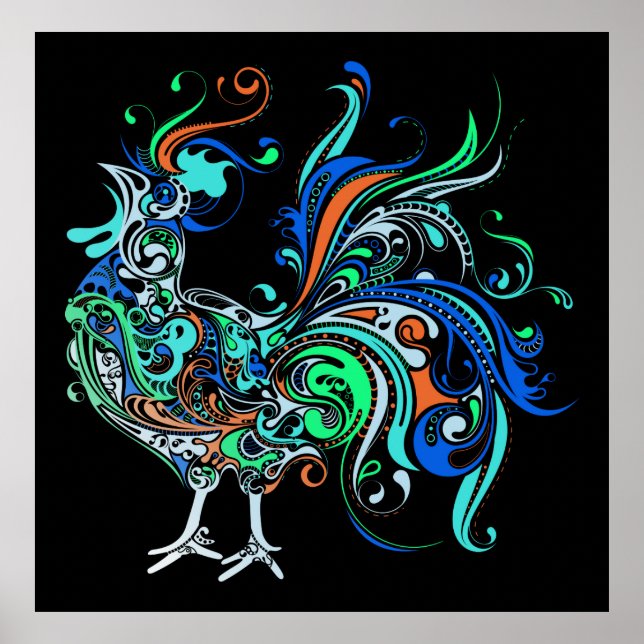 Poster Neon Rooster (Devant)