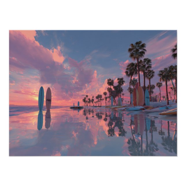 Poster Neon Sunset Dream Palm Art (Devant)
