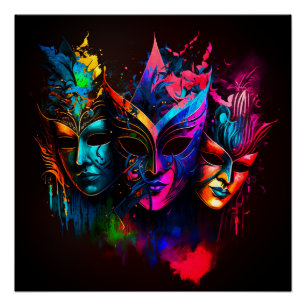 Poster Neon Venetian Carnival Mask I