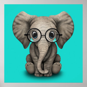 Poster Nerdy Baby Elephant Portant des lunettes