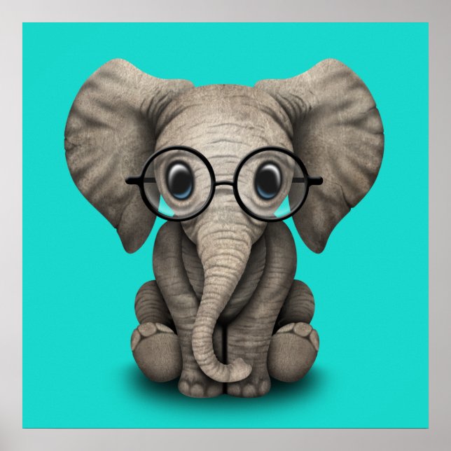 Poster Nerdy Baby Elephant Portant des lunettes (Devant)