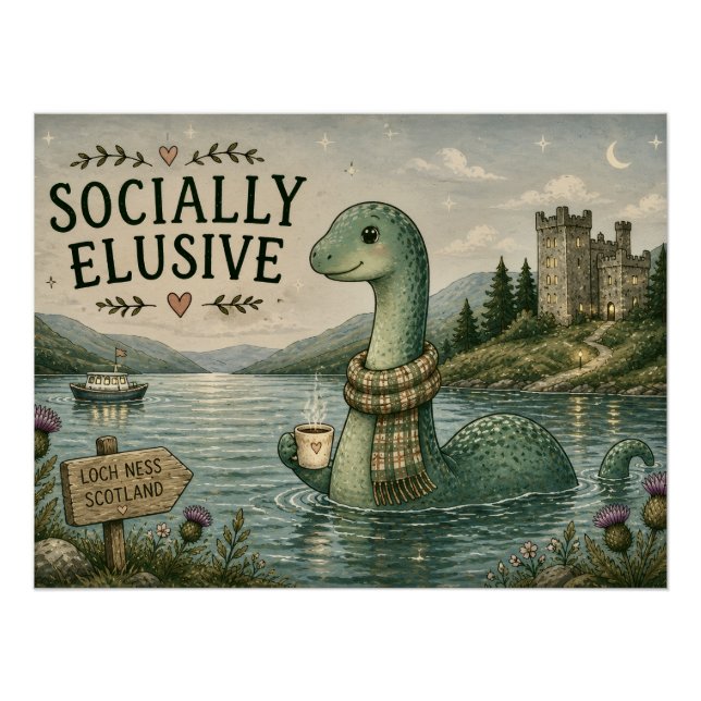 Poster Nessie Cryptide Confortable Élusive Socialement Lo (Devant)