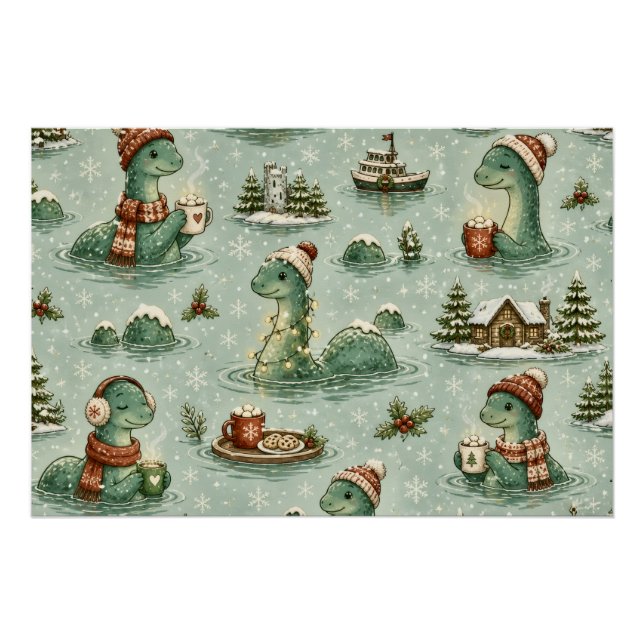 Poster Nessie de Noël Monstre du Loch Ness Confortable Cr (Devant)