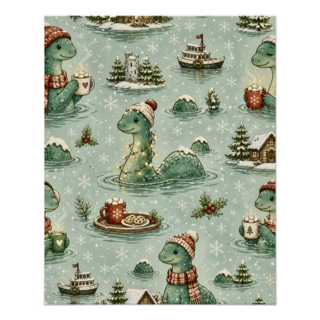 Poster Nessie de Noël Monstre du Loch Ness Confortable Cr (Devant)