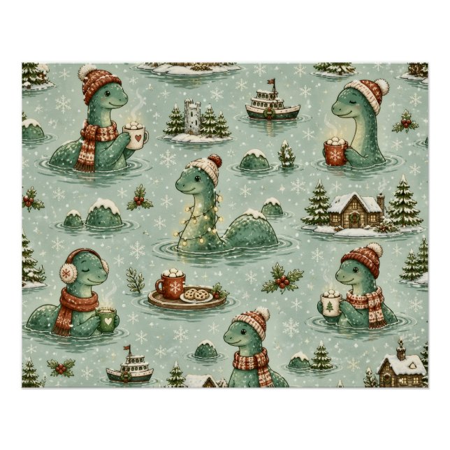 Poster Nessie de Noël Monstre du Loch Ness Confortable Cr (Devant)