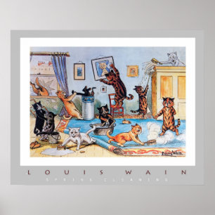 Poster Nettoyage du printemps par Louis Wain (1860-1939)