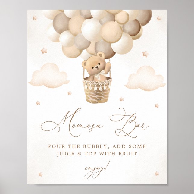 Poster Neutral Teddy Bear Baby shower Mimosa Bar (Devant)