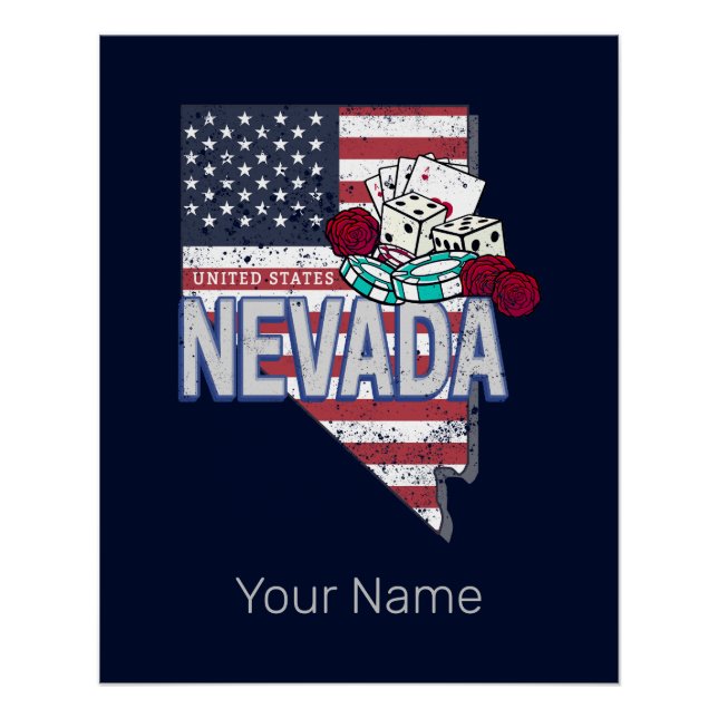Poster Nevada United States Retro Map Vintage USA Casino (Devant)