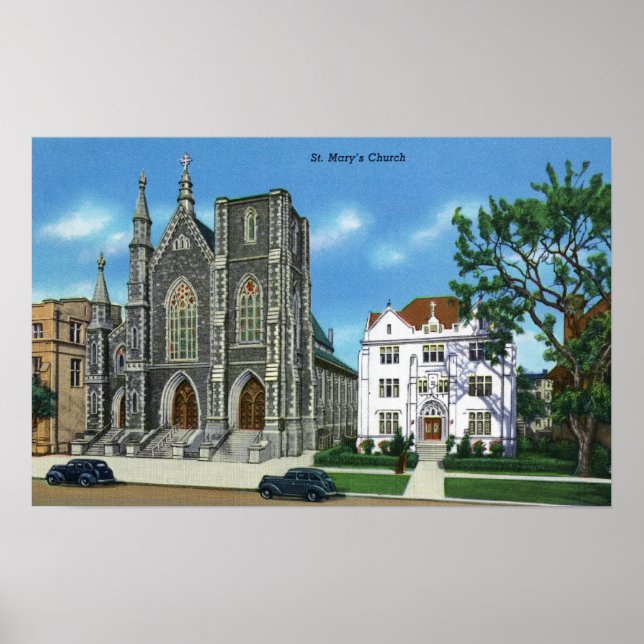 Poster New Haven, CTExterior View of St. Mary's (Devant)